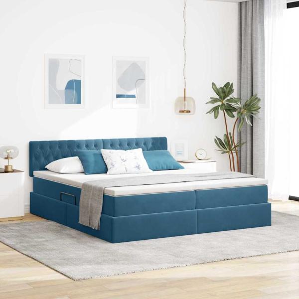 ARDEBO.de - LED-Speicherbett mit Matratze Dunkelblau 180 x 200 cm Samt