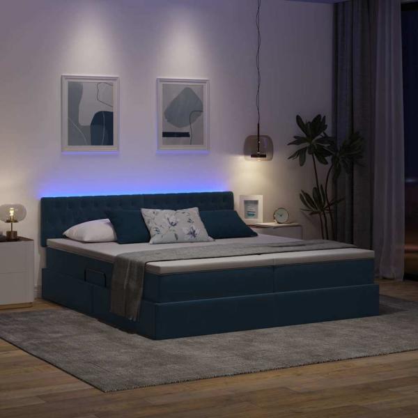 LED-Speicherbett mit Matratze Dunkelblau 180 x 200 cm Samt