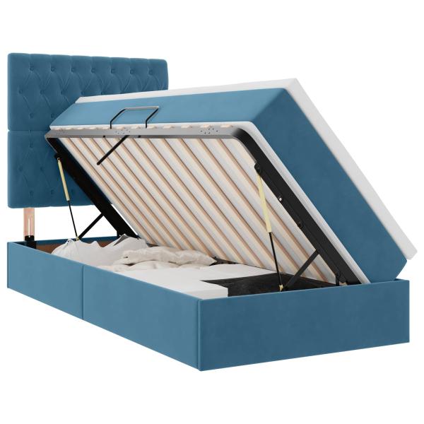 LED-Speicherbett mit Matratze Dunkelblau 90 x 200 cm Samt