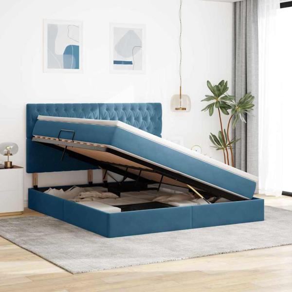 LED-Speicherbett mit Matratze Dunkelblau 180 x 200 cm Samt