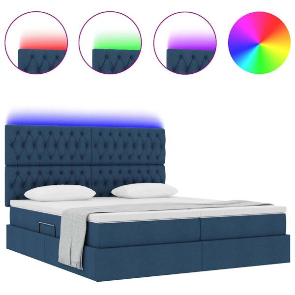 LED-Speicherbett mit Matratze Blau 180 x 200 cm Stoff