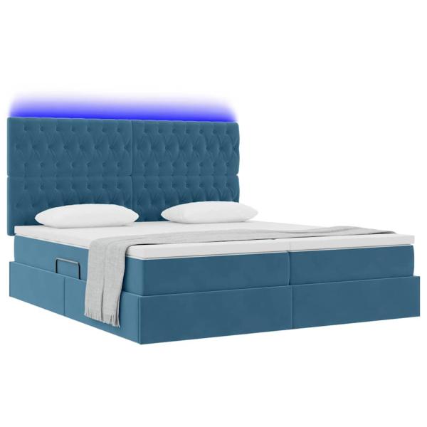 LED-Speicherbett mit Matratze Dunkelblau 180 x 200 cm Samt