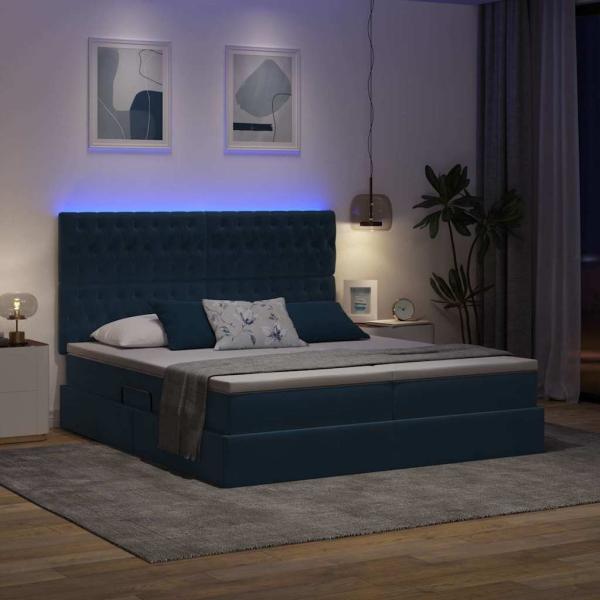 LED-Speicherbett mit Matratze Dunkelblau 180 x 200 cm Samt