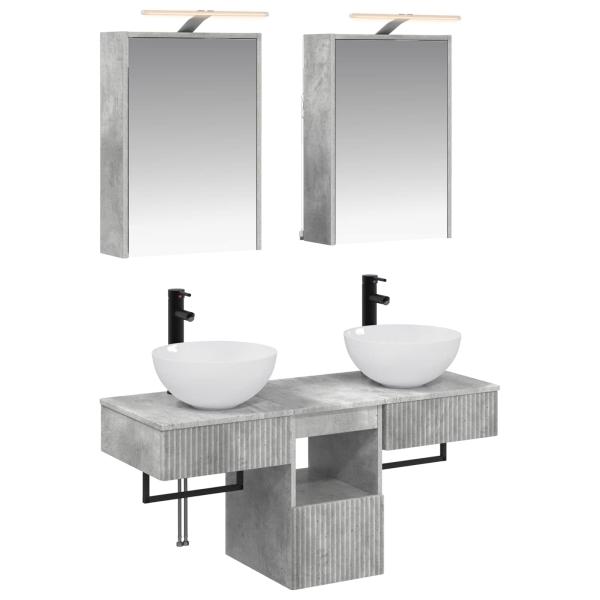 Badezimmerschrank-Set 5 stk. Betongrau Holzwerkstoff