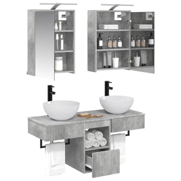 Badezimmerschrank-Set 5 stk. Betongrau Holzwerkstoff