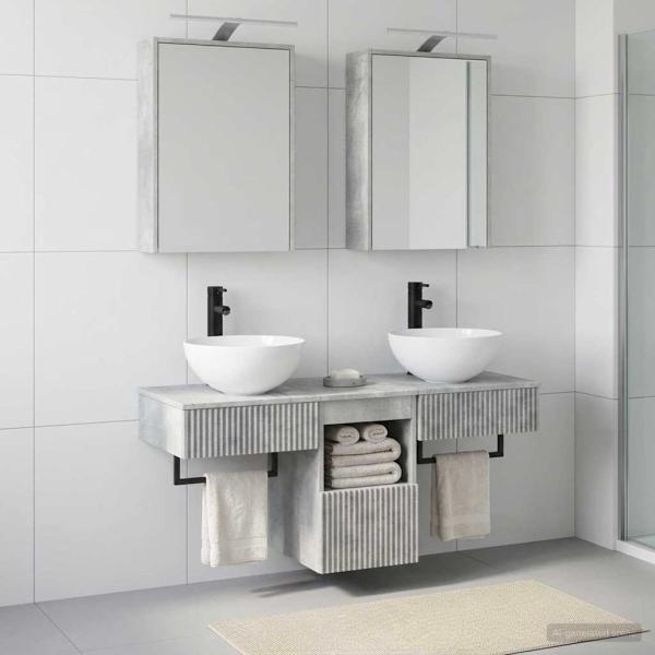 Badezimmerschrank-Set 5 stk. Betongrau Holzwerkstoff