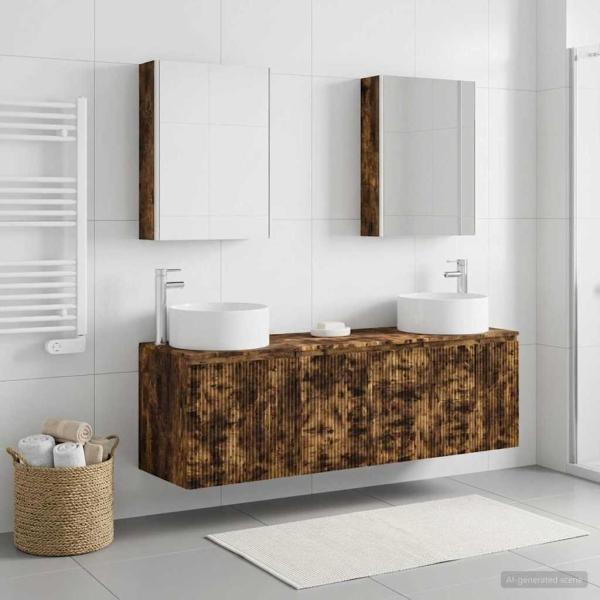 Badezimmerschrank-Set 5 stk. Geräucherte Eiche Holzwerkstoff