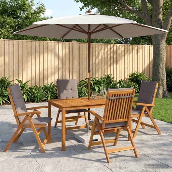 ARDEBO.de - 5-teiliges Garten-Esszimmer-Set Natur Massivholz Akazie