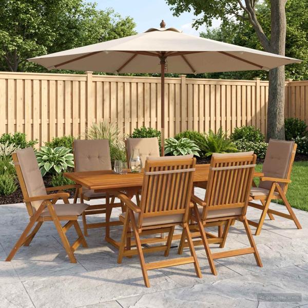 ARDEBO.de - 7-teiliges Garten Essset Natur Massivholz Akazie