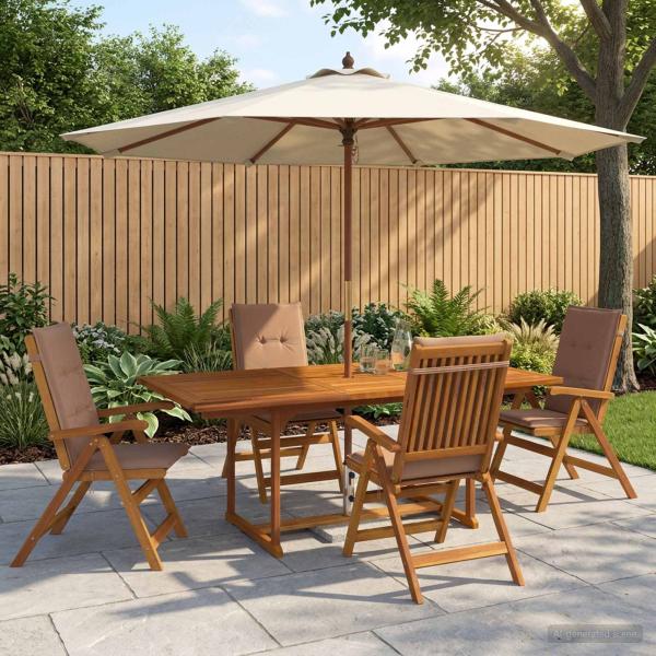 ARDEBO.de - 5-teiliges Garten-Esszimmer-Set Natur Massivholz Akazie