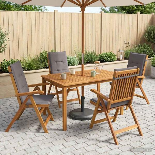 ARDEBO.de - 5-teiliges Garten-Esszimmer-Set Natur Massivholz Akazie