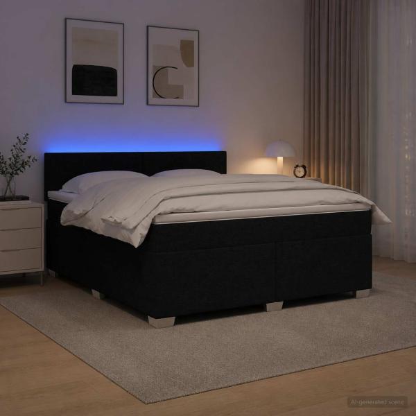Boxspringbett mit Matratze und LED Schwarz 160 x 200 cm Stoff