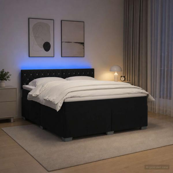 ARDEBO.de - Boxspringbett mit Matratze und LED Schwarz 180 x 200 cm Samt