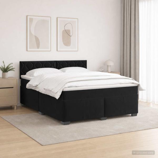 ARDEBO.de - Boxspringbett mit Matratze und LED Schwarz 180 x 200 cm Samt