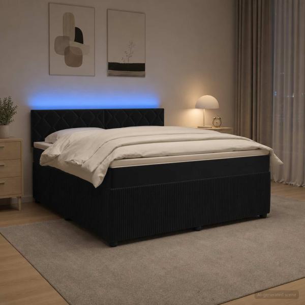 Boxspringbett mit Matratze Schwarz 180 x 200 cm Samt