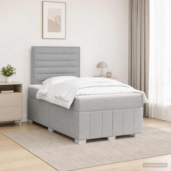ARDEBO.de - Boxspringbett mit Matratze Hellgrau 120 x 190 cm Stoff