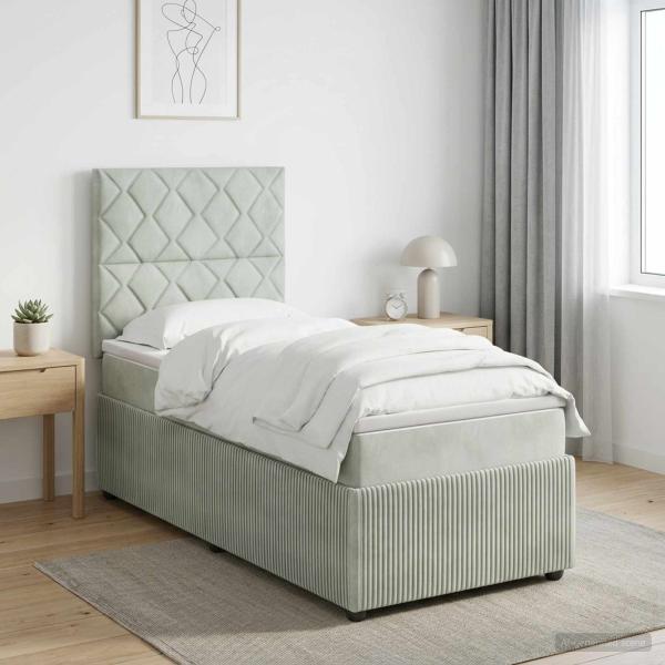 ARDEBO.de - Boxspringbett mit Matratze mit Kopfteil Hellgrau Einzeln Samt