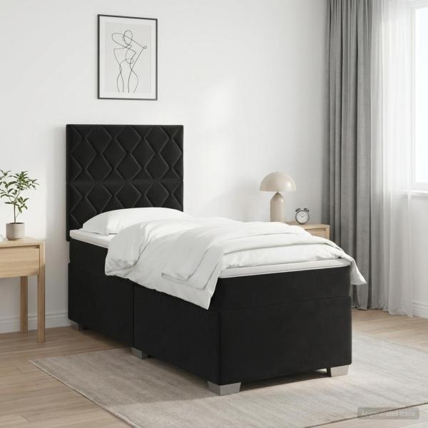 Boxspringbett mit Matratze Schwarz 90 x 190 cm Samt