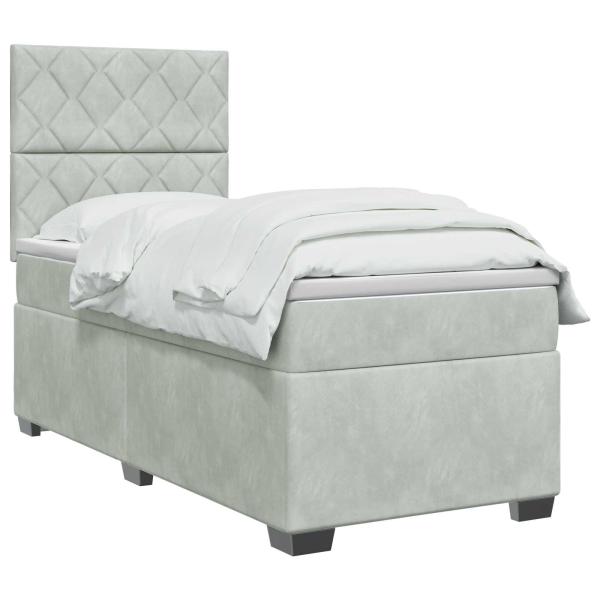 Boxspringbett mit Matratze und LED Hellgrau 90 x 190 cm Samt