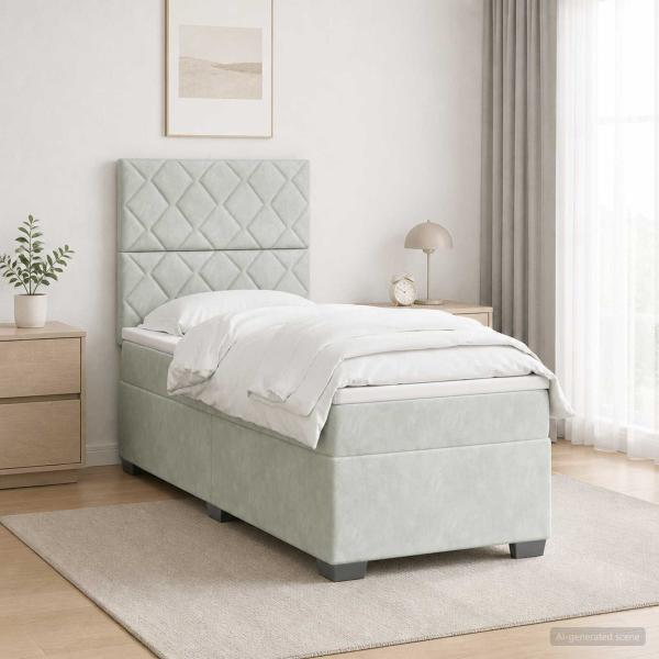Boxspringbett mit Matratze und LED Hellgrau 90 x 190 cm Samt