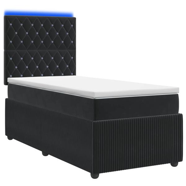 LED Boxspringbett mit Matratze Schwarz 90 x 190 cm Samt