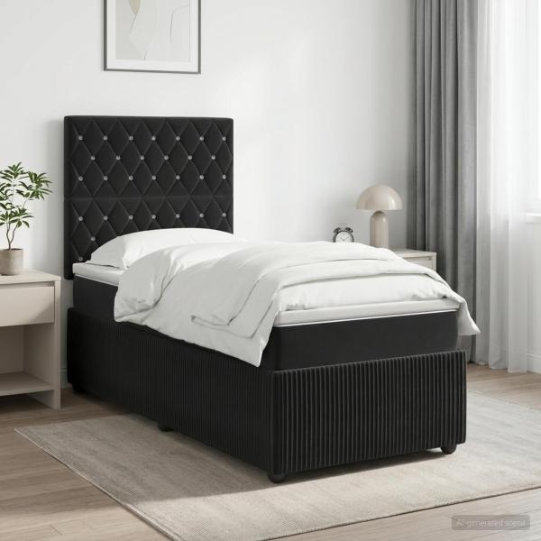 LED Boxspringbett mit Matratze Schwarz 90 x 190 cm Samt
