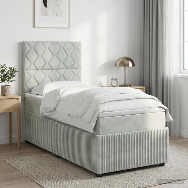 ARDEBO.de - LED Boxspringbett mit Matratze Hellgrau 90 x 190 cm Samt