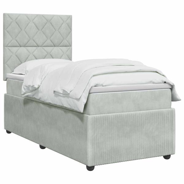 LED Boxspringbett mit Matratze Hellgrau 90 x 190 cm Samt