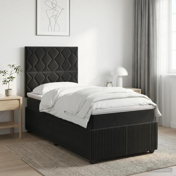 ARDEBO.de - LED Boxspringbett mit Matratze Schwarz 90 x 200 cm Samt