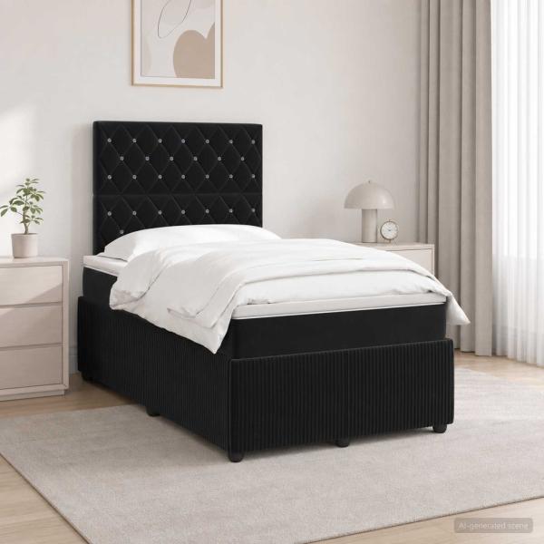 ARDEBO.de - LED Boxspringbett mit Matratze Schwarz 120 x 190 cm Samt
