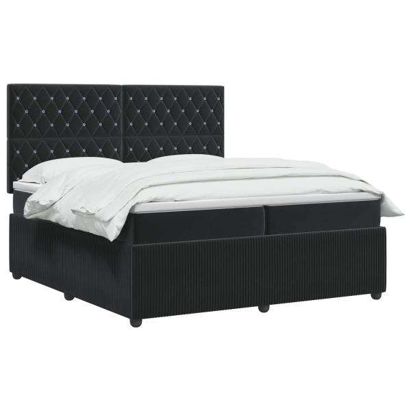 LED Boxspringbett mit Matratze Schwarz 200 x 200 cm Samt