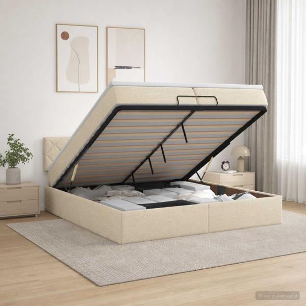 ARDEBO.de - Ottoman Bett mit Matratze mit Kopfteil Creme 200 x 200 cm Stoff