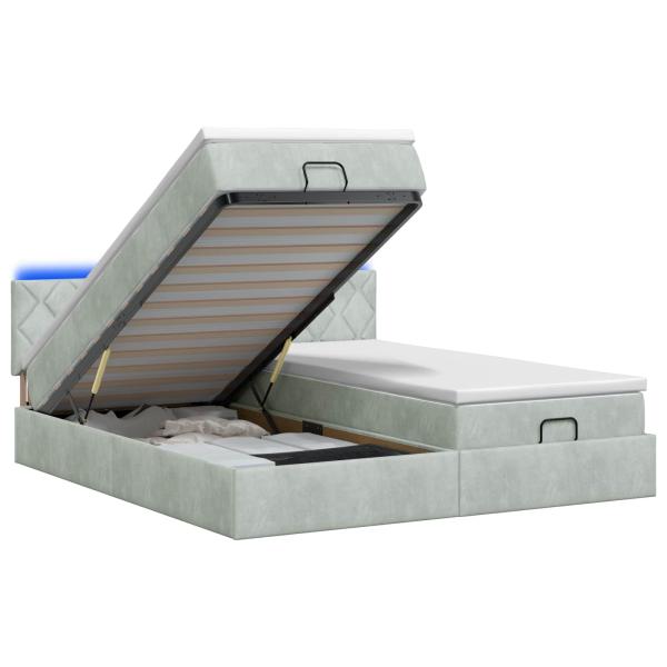 Ottoman-Bett mit Matratze und LED Hellgrau 180 x 200 cm Samt