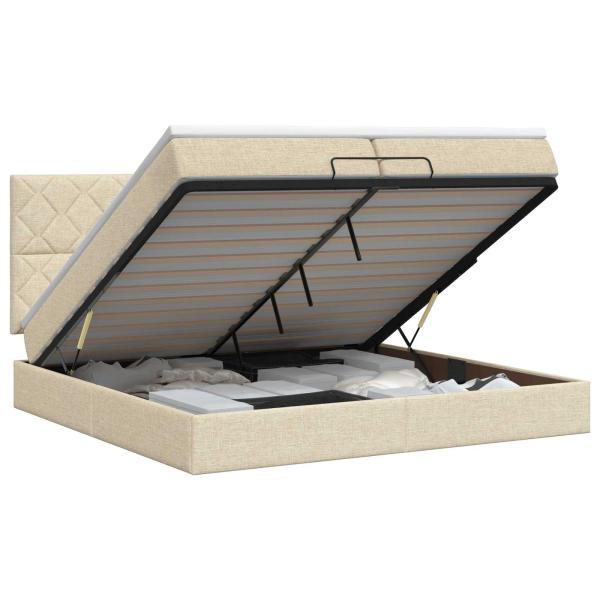 Ottoman Bett mit Matratze mit Kopfteil Creme 200 x 200 cm Stoff
