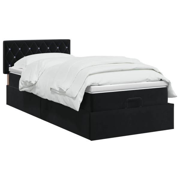 Ottoman Bett mit Matratze mit Kopfteil Schwarz 90 x 190 cm Samt