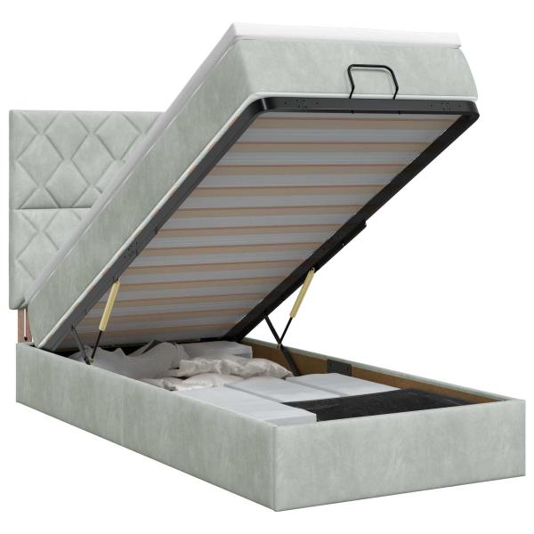 Ottoman Bett mit Matratze Hellgrau 90 x 190 cm Samt