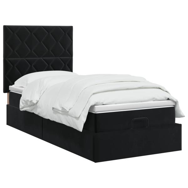Ottoman Bett mit Matratze mit Kopfteil Schwarz 90 x 200 cm Samt