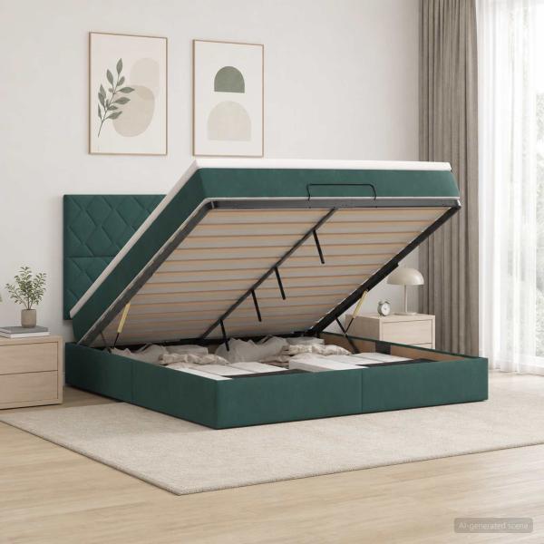 ARDEBO.de - Ottoman Bett mit Matratze Dunkelgrün 180 x 200 cm Samt