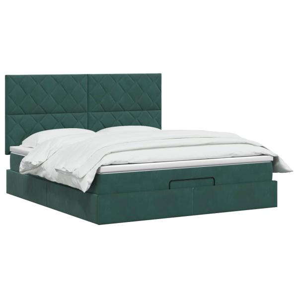 Ottoman Bett mit Matratze Dunkelgrün 180 x 200 cm Samt