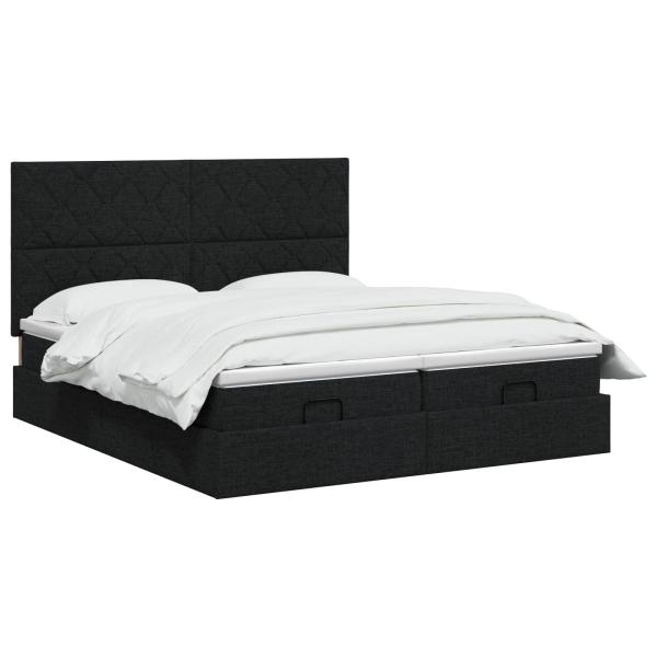 Ottoman Bett mit Matratze mit Kopfteil 2 Stk. Schwarz Stoff