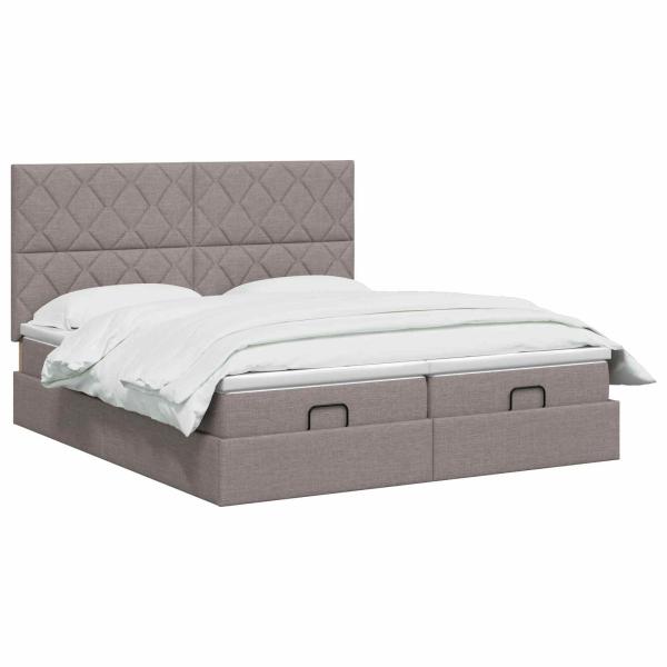 Ottoman Bett mit Matratze mit Kopfteil 2 Stk. Taupe Stoff