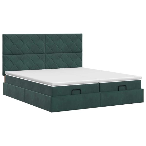 Ottoman Bett mit Matratze mit Kopfteil 2 Stk. Dunkelgrün Samt