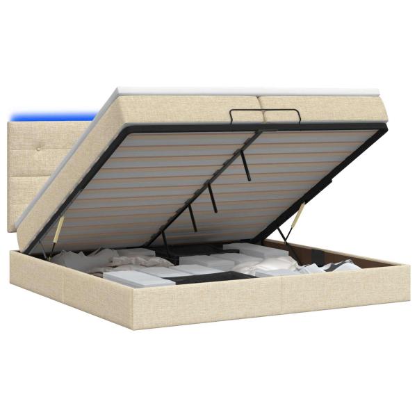 Ottoman-Bett mit Matratze und LED Creme 200 x 200 cm Stoff