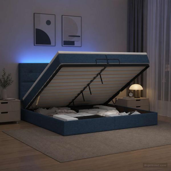 ARDEBO.de - Ottoman-Bett mit Matratze und LED Blau 200 x 200 cm Stoff