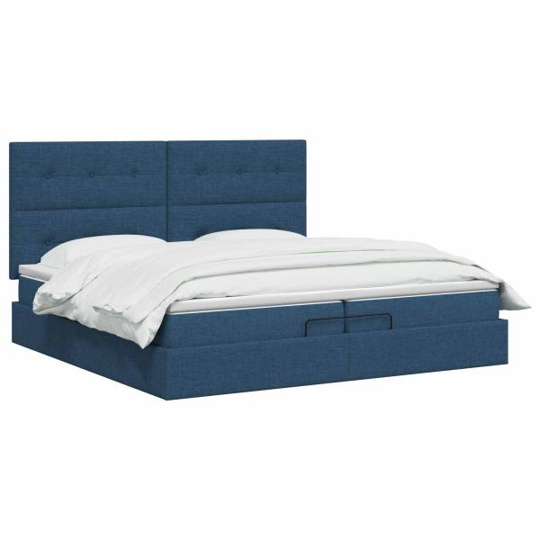 Ottoman-Bett mit Matratze und LED Blau 200 x 200 cm Stoff