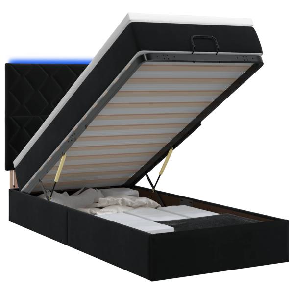 Ottoman-Bett mit Matratze und LED Schwarz 90 x 200 cm Samt