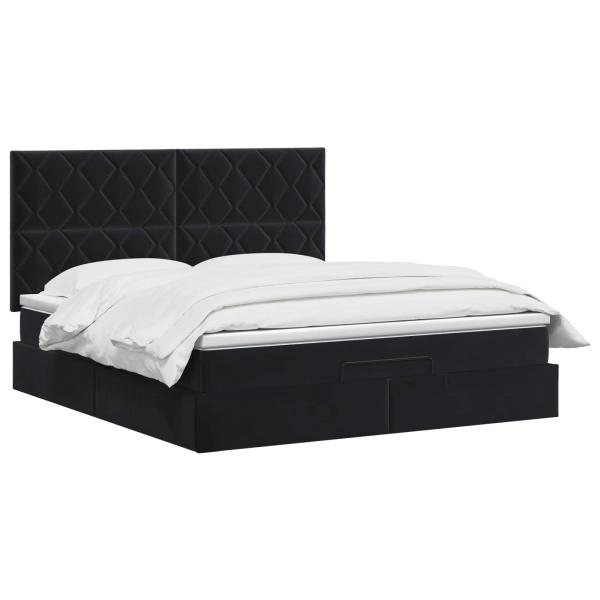 Ottoman-Bett mit Matratze und LED Schwarz 180 x 200 cm Samt
