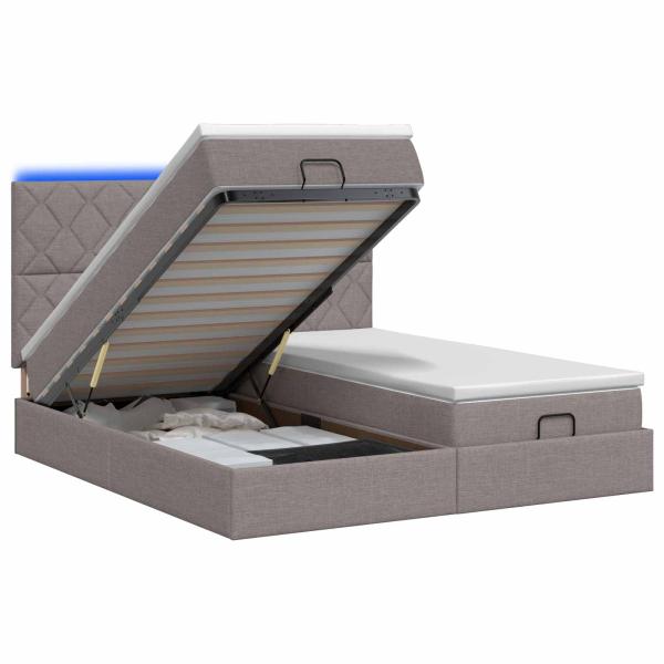 Ottoman-Bett mit Matratze und LED Taupe 180 x 200 cm Stoff