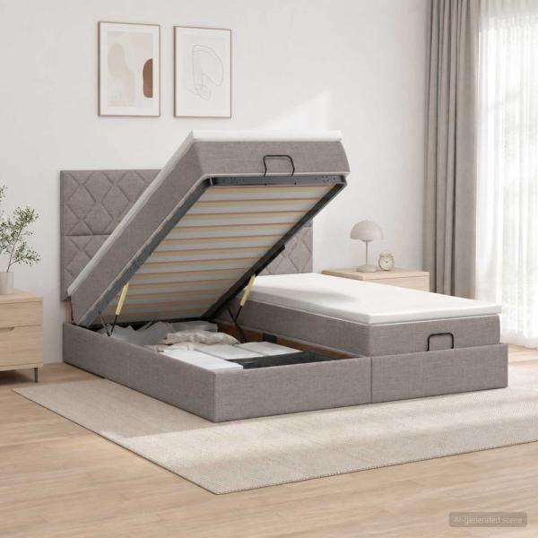 Ottoman-Bett mit Matratze und LED Taupe 180 x 200 cm Stoff