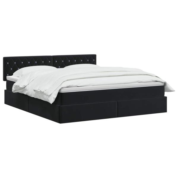 LED-Speicherbett mit Matratze Schwarz 180 x 200 cm Samt